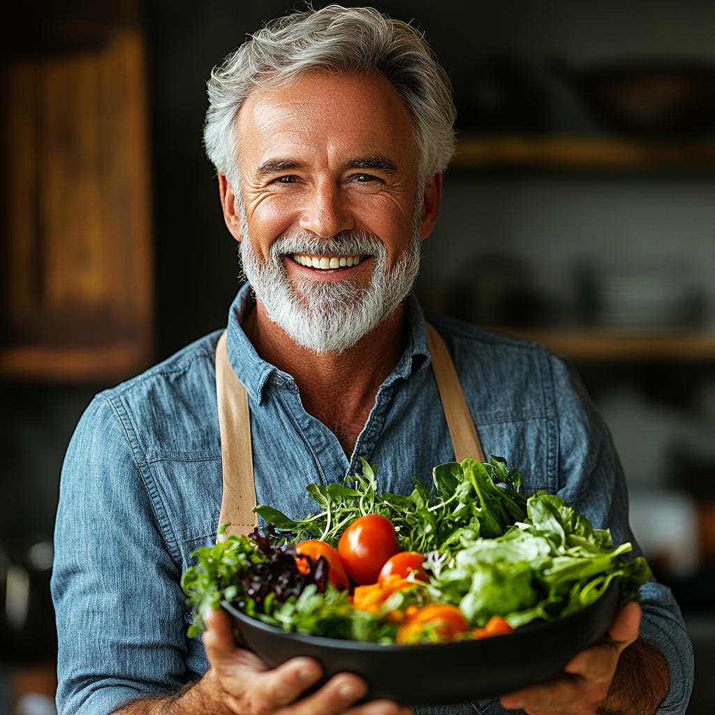 Щаслива людина з здоровою їжею через тиждень користування сервісом